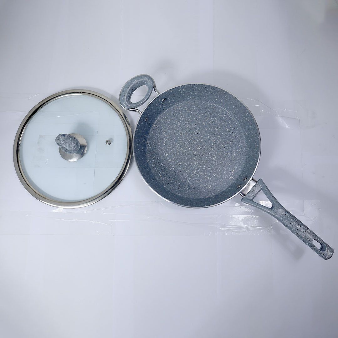 24cm Non Stick Marble Coated Signature Frypan with Glass Lid & Handle - Gray