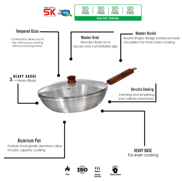 Aluminum Forged Deep Frying Pan with Glass Lid