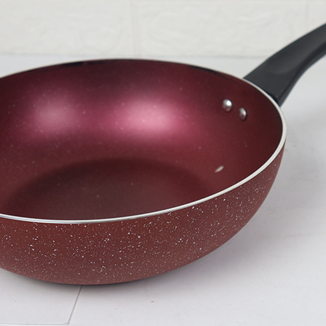 26cm Marble Deep Fry Pan without Lid - Red