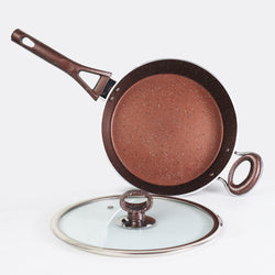 24cm Non Stick Marble Coated Signature Frypan with Glass Lid & Handle - Chocolate