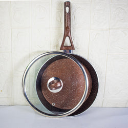 24cm Non Stick Marble Coated Signature Frypan with Glass Lid - Chocolate