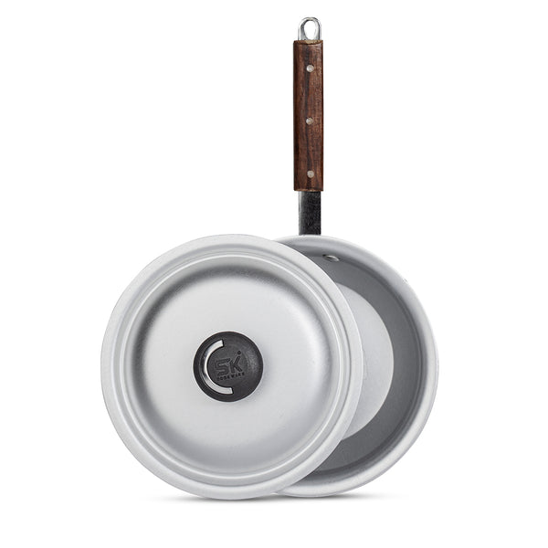 Aluminum Anodized Fry Pan with Lid and Smooth Wooden Handle - Salvano