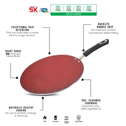 30cm Marble Coated Classic 6G Tawa/ Griddle/ Paratha Pan - Maroon