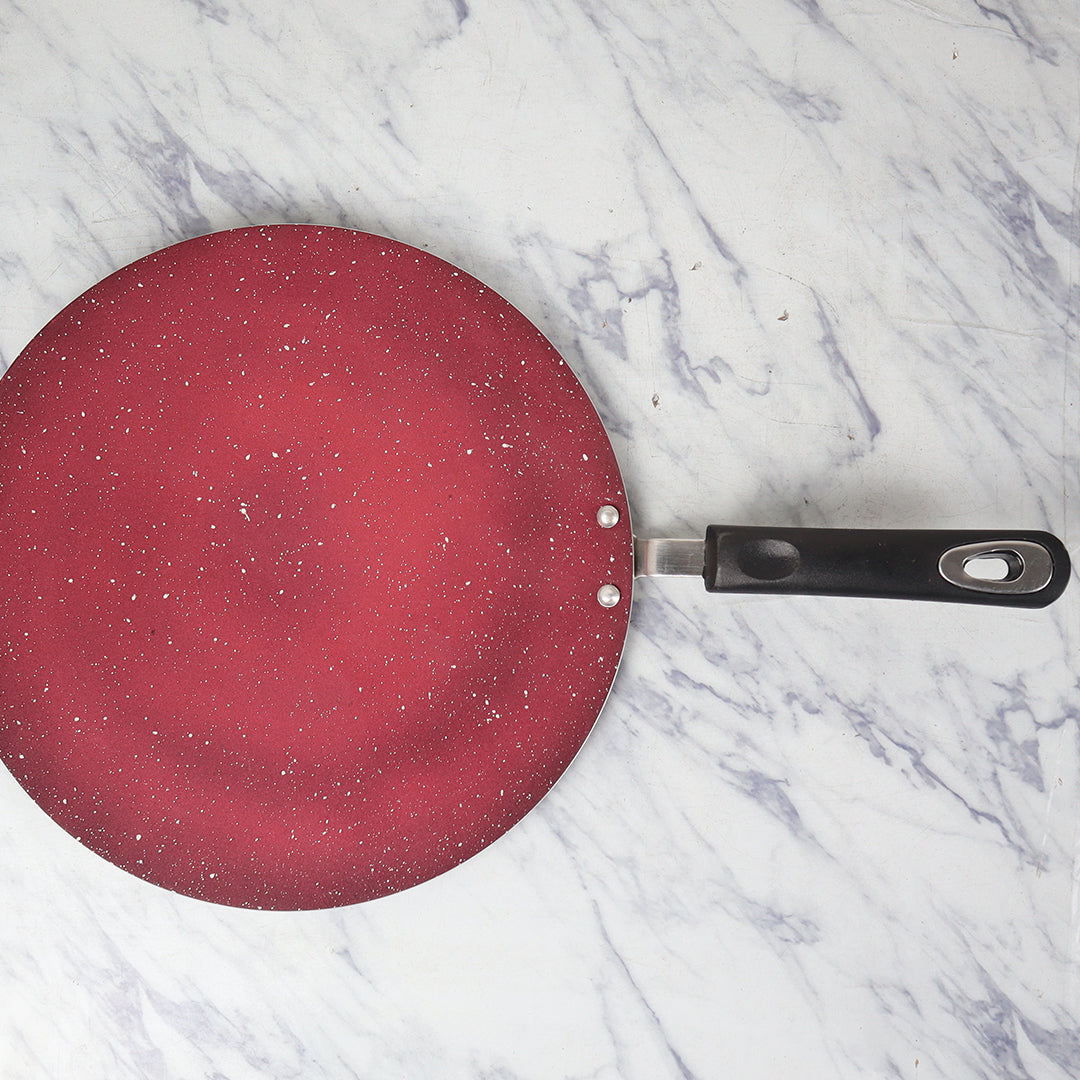 30cm Marble Coated Classic 6G Tawa/ Griddle/ Paratha Pan - Maroon