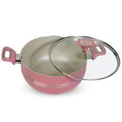 Non Stick Marble Coated Innovant Casserole (Daigchi/Baigona) with Glass Lid - Pink