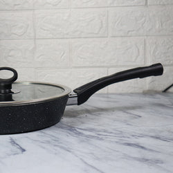 24cm Non Stick Marble Coated Signature Frypan with Glass Lid - Gray - Skcookware