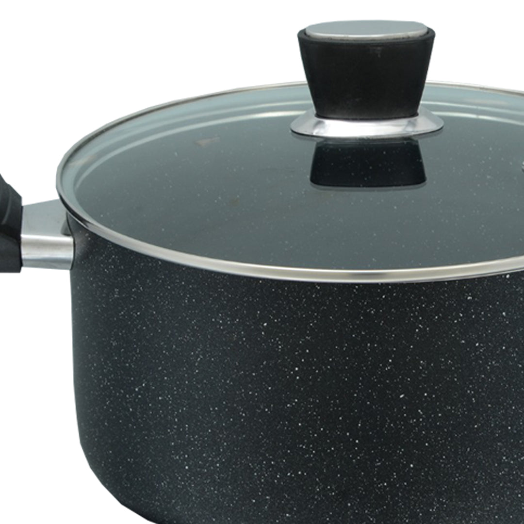 Marble Coated Casserole (Daigchi/Handi) with Glass Lid - Black