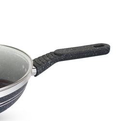 Black Marble Coated Forged Deep Frypan with Glass Lid