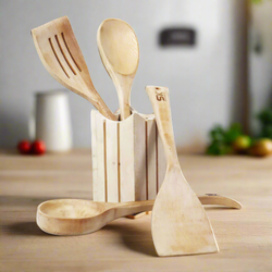 5 Piece Smart Wooden Cooking Utensils Set of Spoons for Non-Stick Cookware