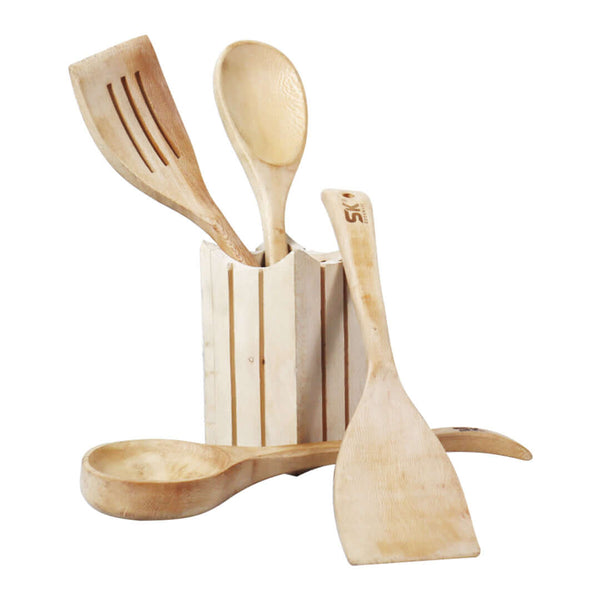 5 Piece Smart Wooden Cooking Utensils Set of Spoons for Non-Stick Cookware
