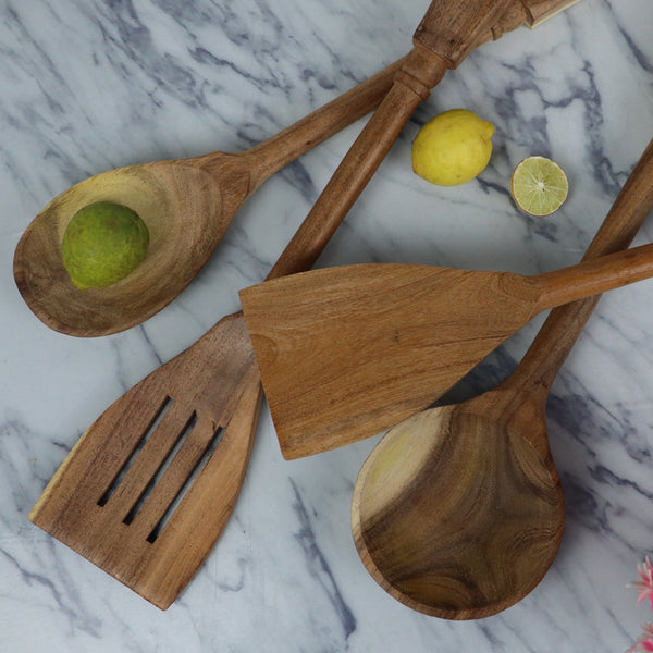 4 Piece Fancy Wooden Cooking Utensils Set of Spoons for Non-Stick Cookware