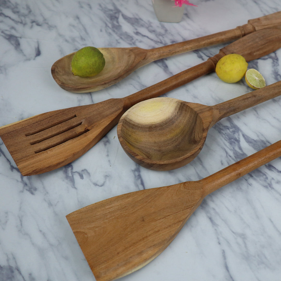 4 Piece Fancy Wooden Cooking Utensils Set of Spoons for Non-Stick Cookware
