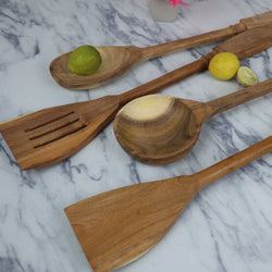 4 Piece Fancy Wooden Cooking Utensils Set of Spoons for Non-Stick Cookware