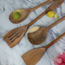 4 Piece Fancy Wooden Cooking Utensils Set of Spoons for Non-Stick Cookware