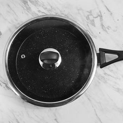 24cm Non Stick Marble Coated Signature Frypan with Glass Lid - Gray - Skcookware