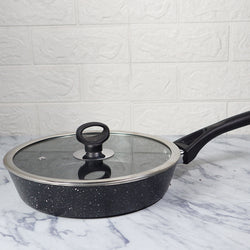 24cm Non Stick Marble Coated Signature Frypan with Glass Lid - Gray - Skcookware
