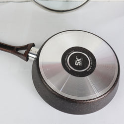 24cm Non Stick Marble Coated Signature Frypan with Glass Lid - Chocolate