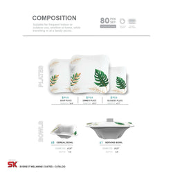 64 Pieces Melamine Single Glaze Bloom Dinnerware Set - 03