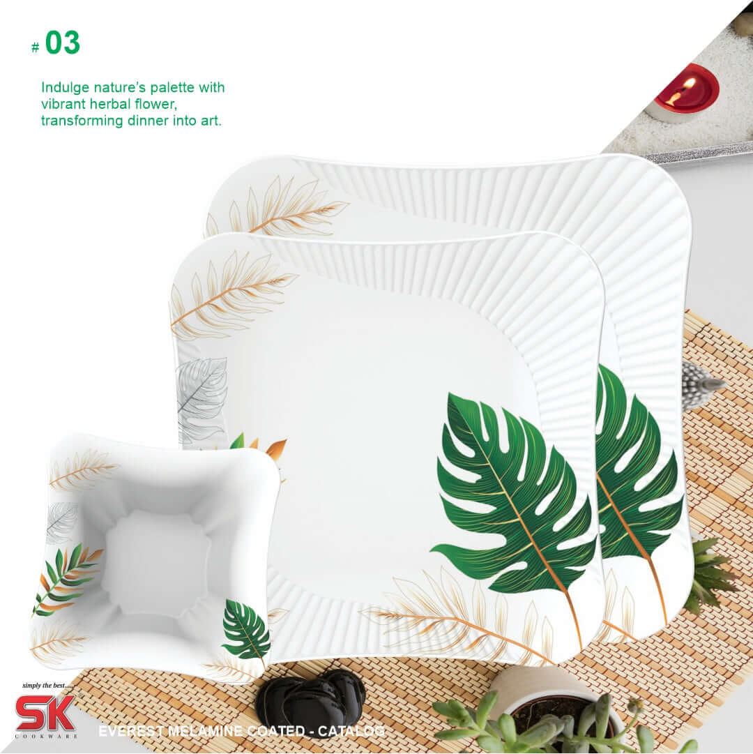 64 Pieces Melamine Single Glaze Bloom Dinnerware Set - 03
