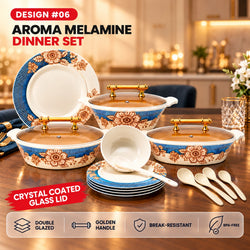 69 Pieces Aroma Melamine Dinnerware Set with Glass Top – Service for 8