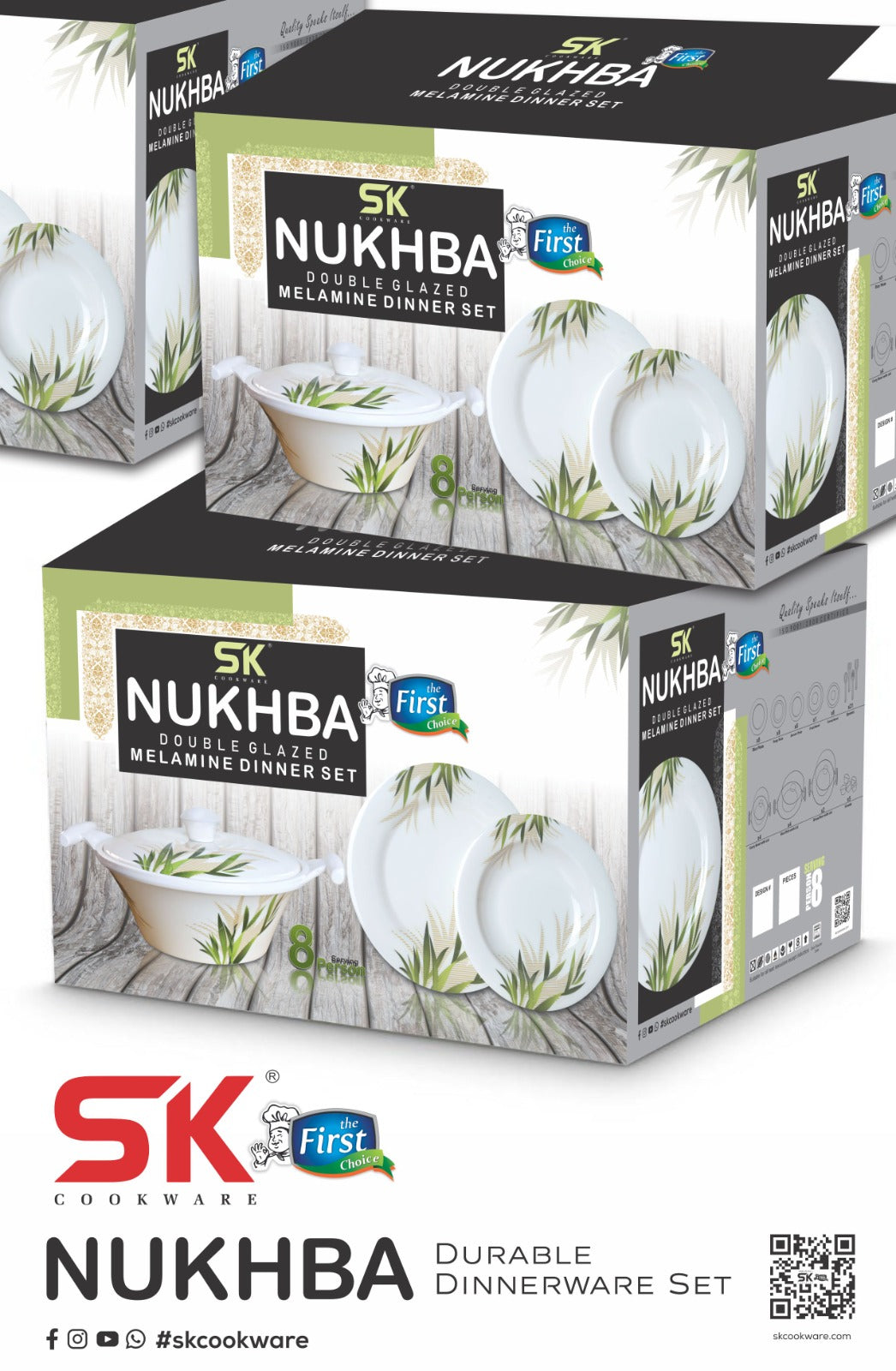 69 Pieces Melamine Double Glaze Dinnerware Set - Nukhba Series