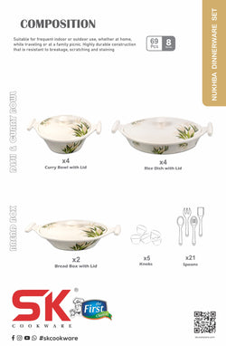 69 Pieces Melamine Double Glaze Dinnerware Set - Nukhba Series