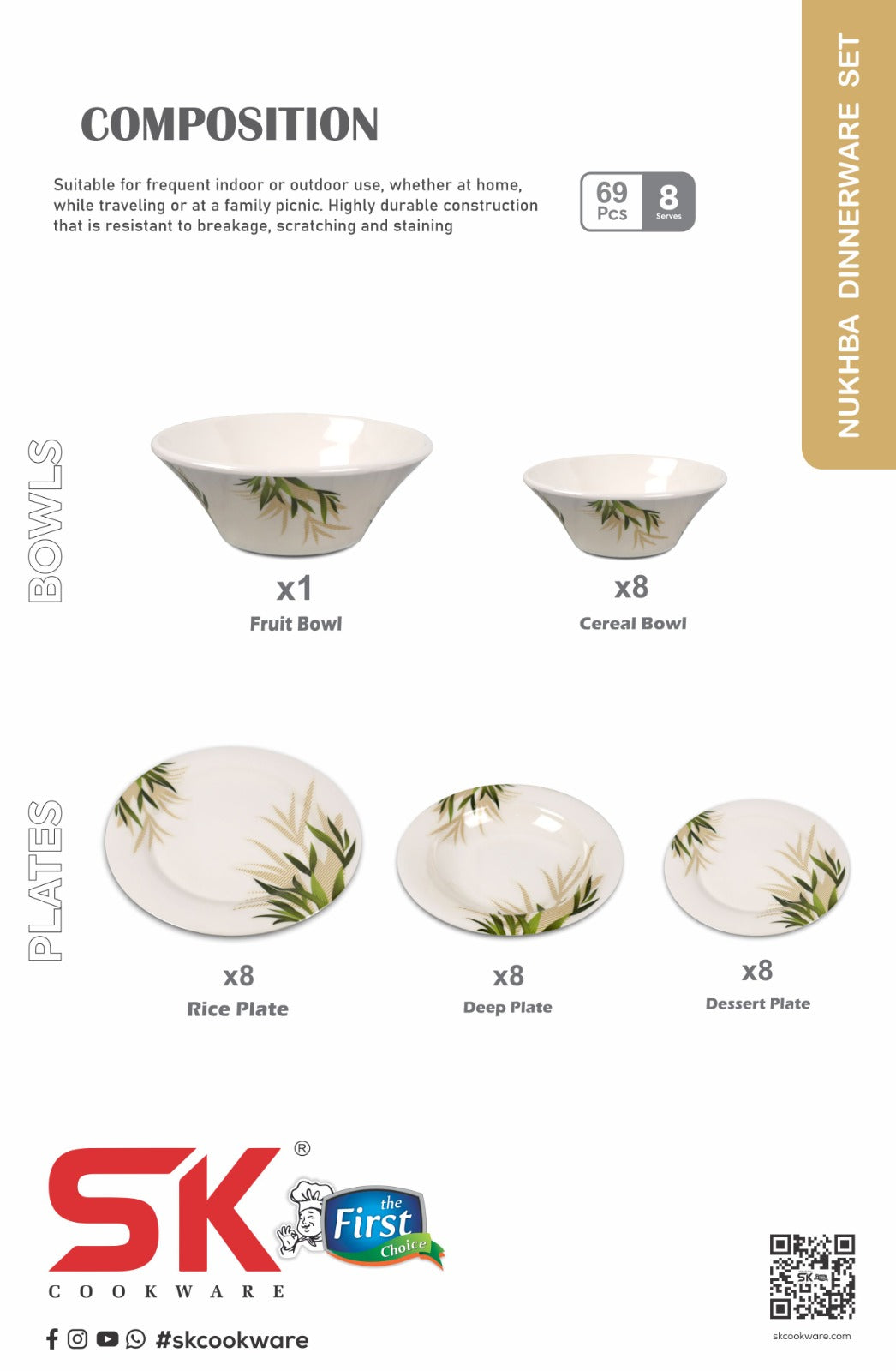 69 Pieces Melamine Double Glaze Dinnerware Set - Nukhba Series