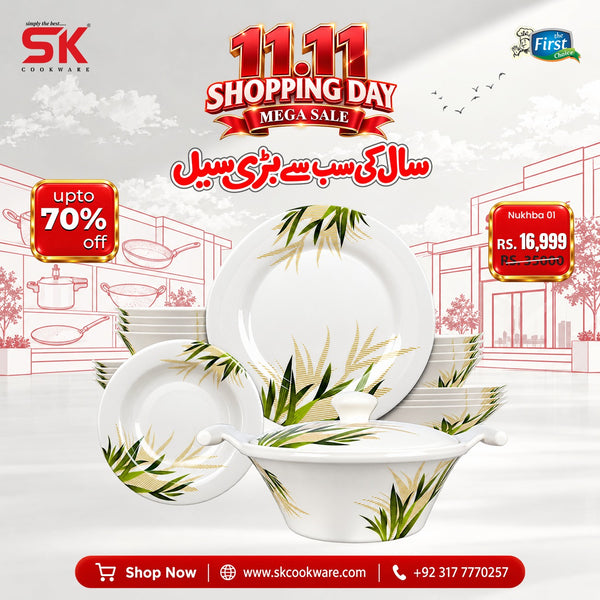 69 Pieces Melamine Double Glaze Dinnerware Set - Nukhba 01 [8 Person Serving]