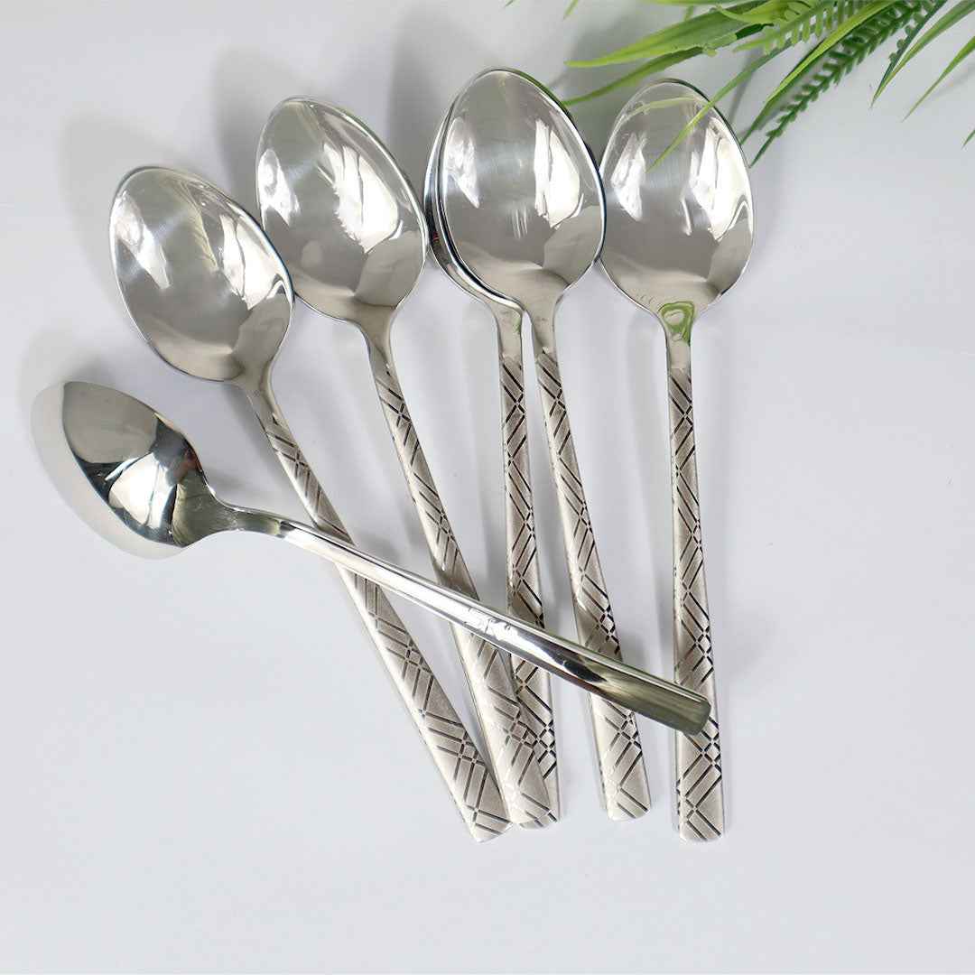 6 Pieces Stainless Steel Designed Table Spoons Set - 14 Gauged