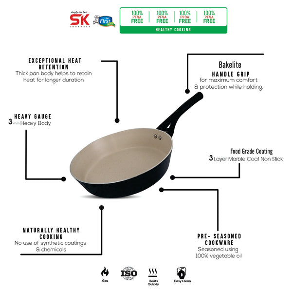 24cm Non Stick Marble Coated Signature Frypan - B&W