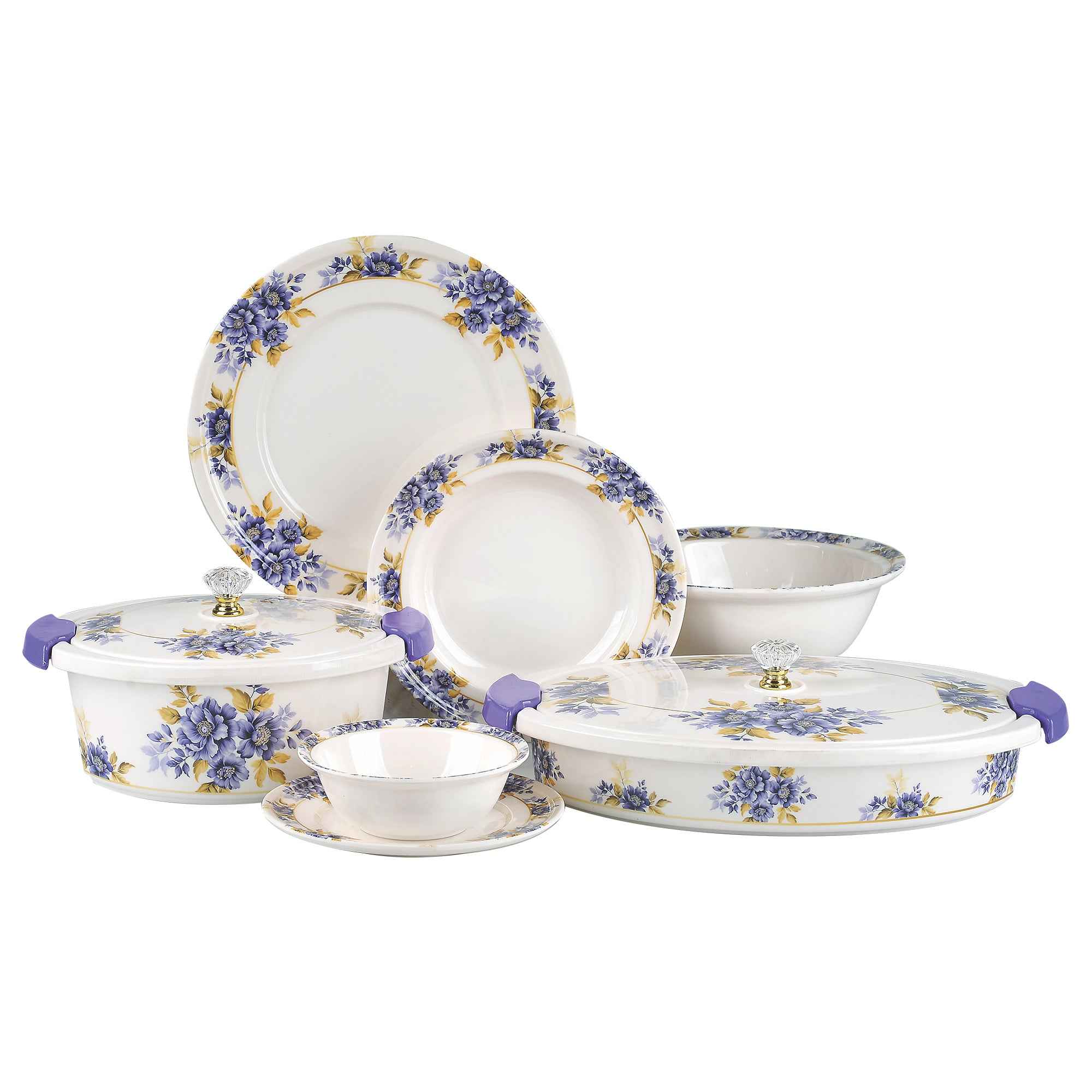 74 Pieces Double Glaze Melamine Glorious Dinnerware Set [8 Person Serving]
