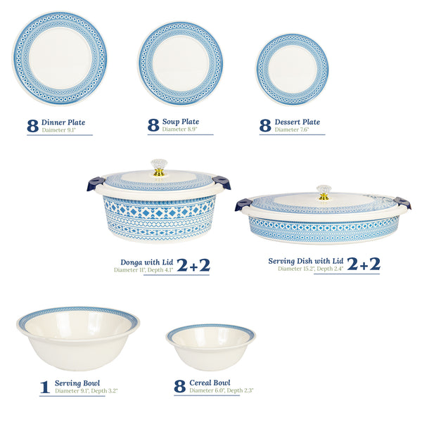 74 Pieces Double Glaze Melamine Glorious Dinnerware Set [8 Person Serving]