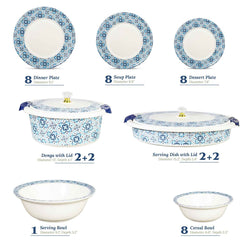 74 Pieces Double Glaze Melamine Glorious Dinnerware Set [8 Person Serving]