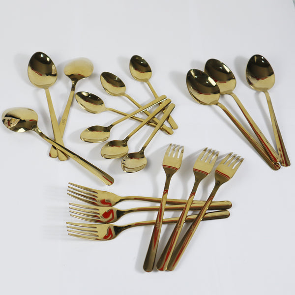 18 Pieces Set of Golden Stainless Steel Spoons - 14 Gauged