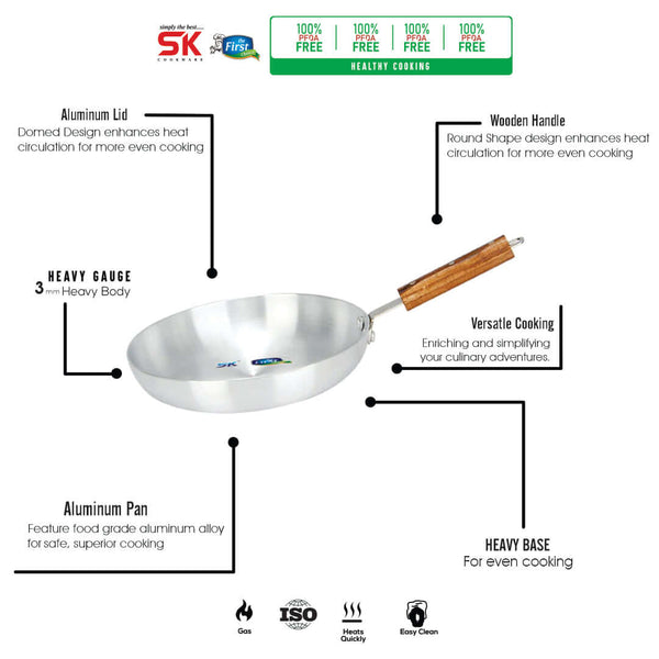 Aluminum Fry Pan Smooth Wooden Handle - skcookware