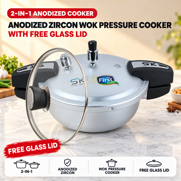 7 Liter 2-in-1 Anodized Zircon Wok Pressure Cooker with Free Glass Lid