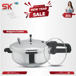 2 in 1 Mirror Polish Wok Pressure Cooker with Free Glass Lid (Baigona Cooker)