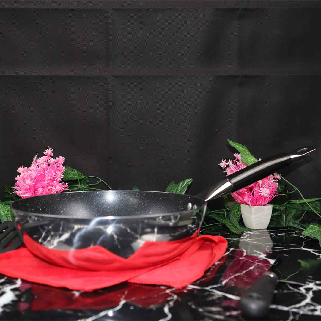 Black Mirror Polish Steno Deep Wok Frying Pan inside Marble Coat - Skcookware