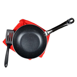 Black Mirror Polish Steno Deep Wok Frying Pan inside Marble Coat - Skcookware