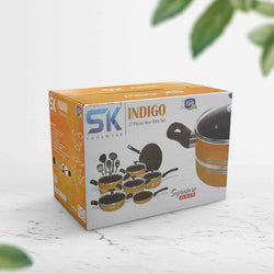 17 Pieces Non-Stick Indigo Gift Pack Set - Maroon - Skcookware