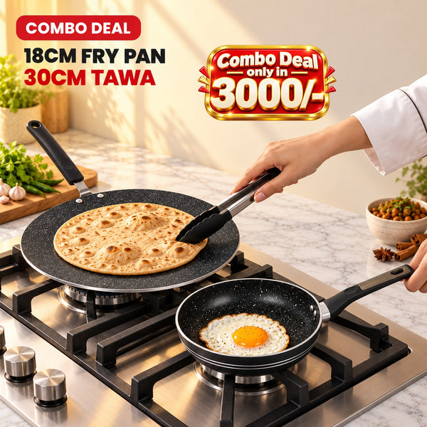 Combo Deal: 18 cm Marble Coated Non Stick Tawa/Griddle + 30 cm Marble Coated Non Stick Frying Pan