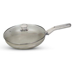 Non Stick Marble Coated Royal Frypan with Glass Lid - Off White