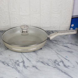 Non Stick Marble Coated Royal Frypan with Glass Lid - Off White