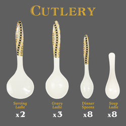 74 Pieces Double Glaze Melamine Glorious Dinnerware Set [8 Person Serving]