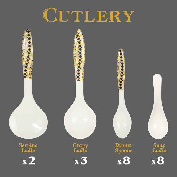 74 Pieces Double Glaze Melamine Glorious Dinnerware Set [8 Person Serving] G-01