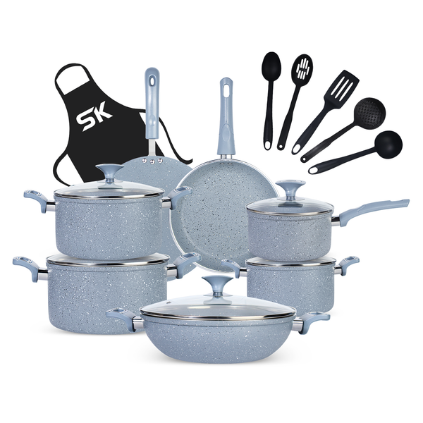 15 Pieces Marble Coated Gift Pack Daisy Light Cookware Set