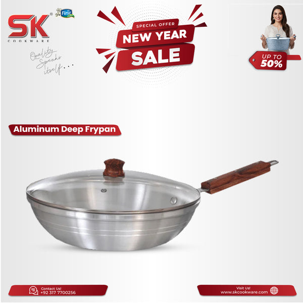 Aluminum Forged Deep Frying Pan with Glass Lid