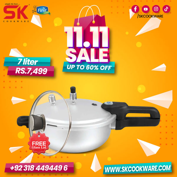 7 Liter Emerald 2-in-1 Aluminum Pressure Cooker & Karahi/Wok with Free Glass Lid