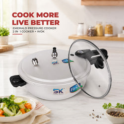 Emerald 2-in-1 Anodized Wok Pressure Cooker Free Glass Lid Details Banner  - Sk Cookware