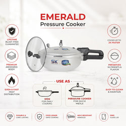 Emerald 2-in-1 Anodized Wok Pressure Cooker Free Glass Lid Featured Highlights - Sk Cookware